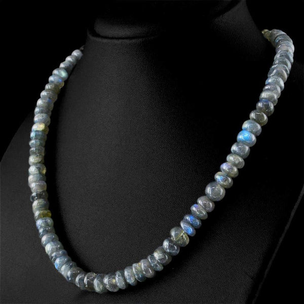 gemsmore:Amazing Natural Blue Flash Labradorite Necklace Round Shape Untreated Beads