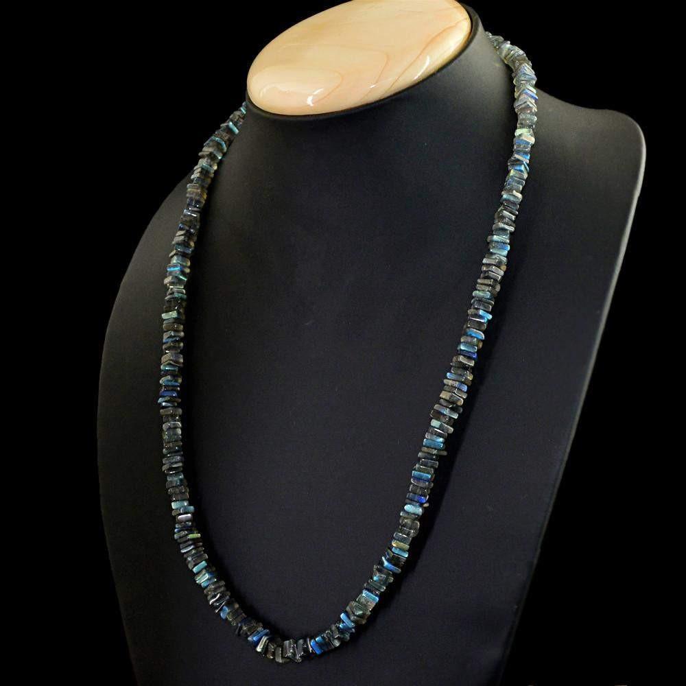 gemsmore:Amazing Natural Blue Flash Labradorite Necklace Untreated Beads