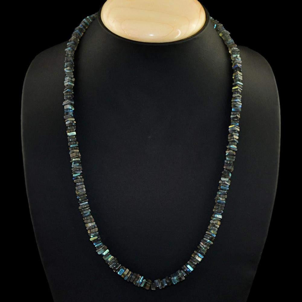 gemsmore:Amazing Natural Blue Flash Labradorite Necklace Untreated Beads