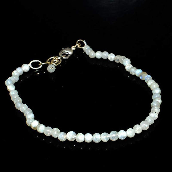 gemsmore:Amazing Natural Blue Flash Moonstone Bracelet Unheated Round Beads