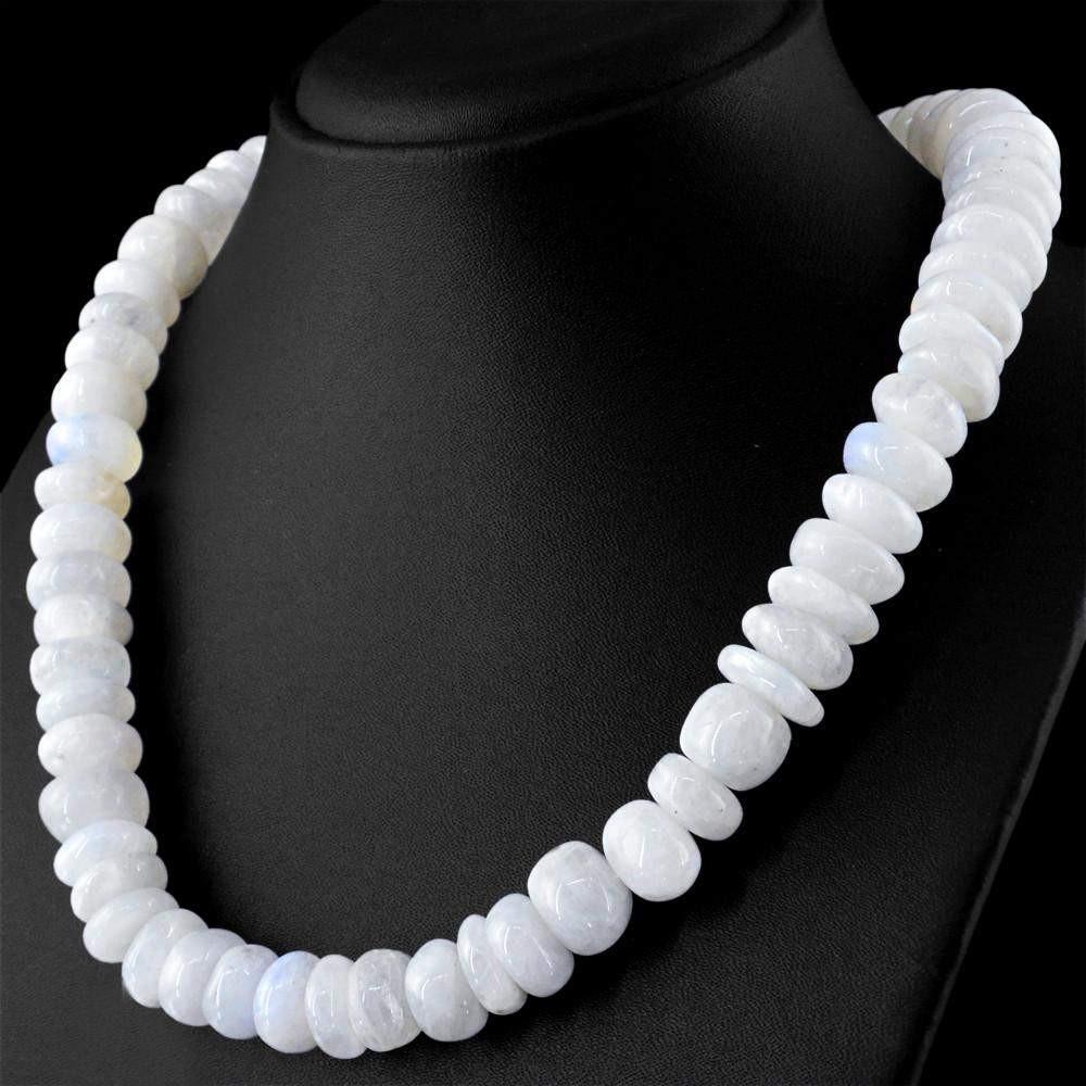 gemsmore:Amazing Natural Blue Flash Moonstone Necklace Round Shape Beads
