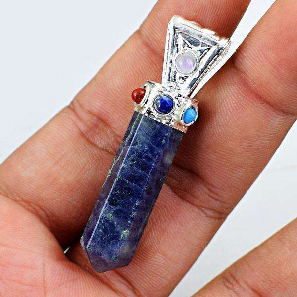 gemsmore:Amazing Natural Blue Iolite Seven Chakra Healing Point Pendant