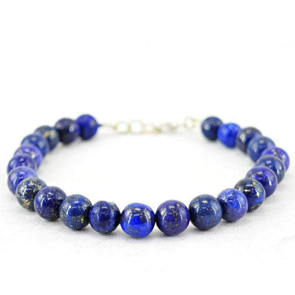 gemsmore:Amazing Natural Blue Lapis Lazuli Bracelet Round Shape Beads