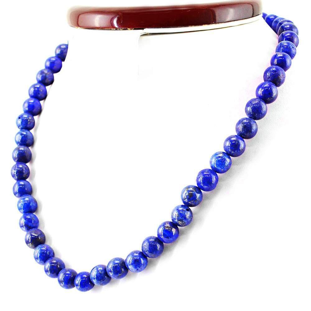 gemsmore:Amazing Natural Blue Lapis Lazuli Necklace Round Shape Beads