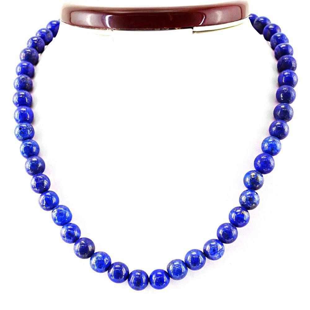 gemsmore:Amazing Natural Blue Lapis Lazuli Necklace Round Shape Beads