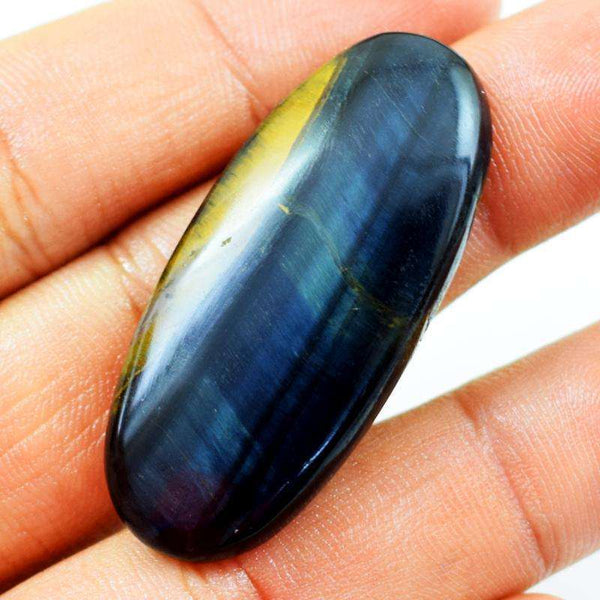 gemsmore:Amazing Natural Blue Power Tiger Eye Oval Shape Loose Gemstone