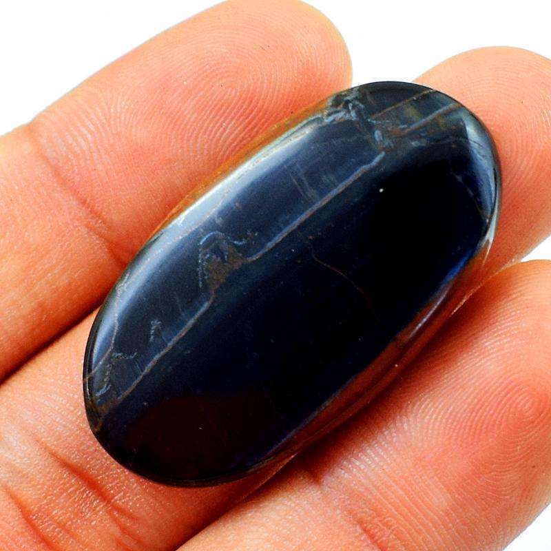 gemsmore:Amazing Natural Blue Power Tiger Eye Oval Shape Loose Gemstone