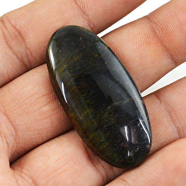 gemsmore:Amazing Natural Blue Power Tiger Eye Oval Shape Loose Gemstone