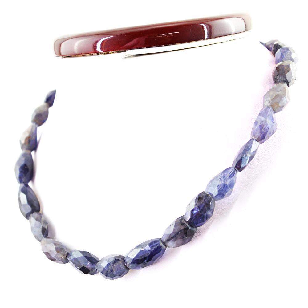 gemsmore:Amazing Natural Blue Tanzanite Necklace Faceted Beads
