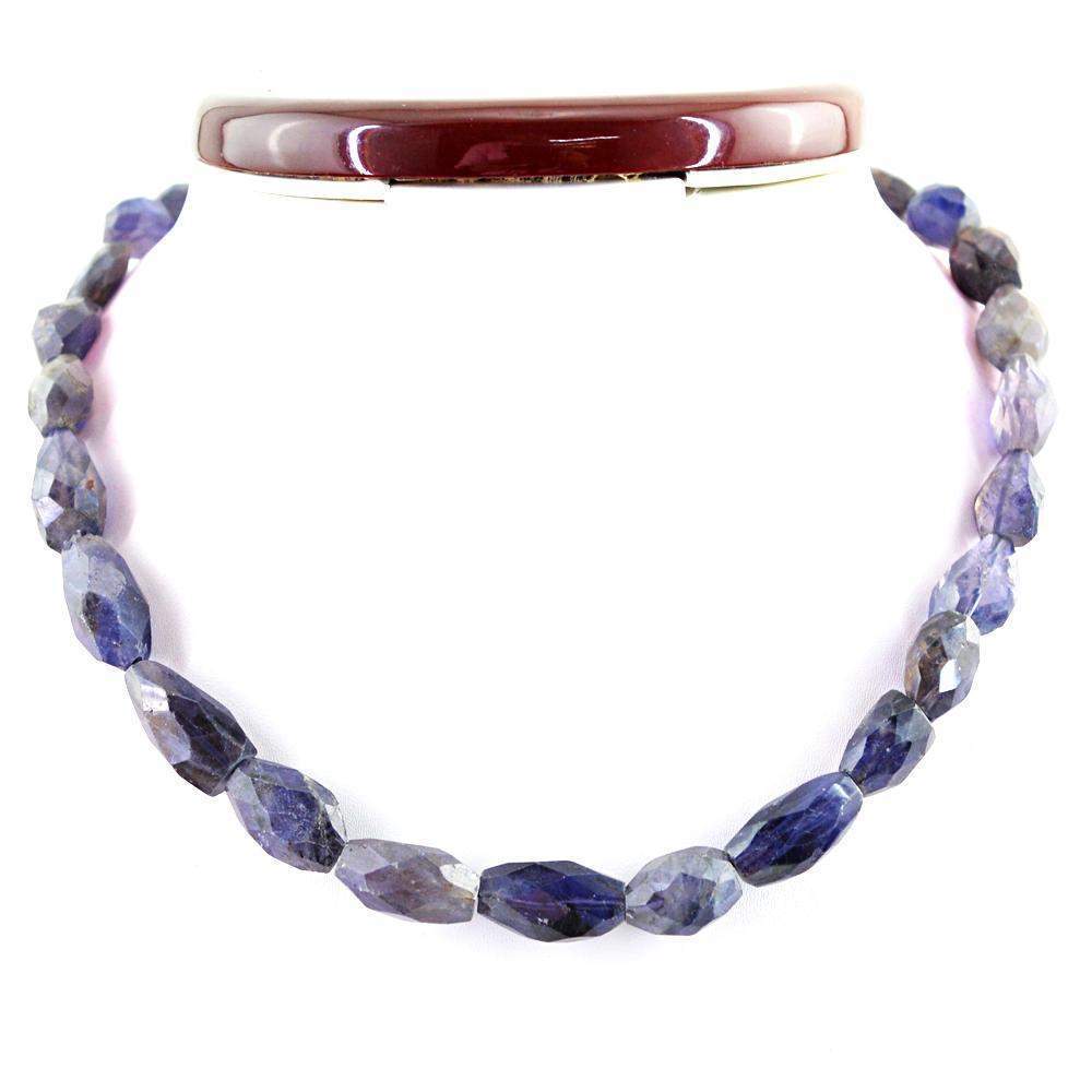 gemsmore:Amazing Natural Blue Tanzanite Necklace Faceted Beads