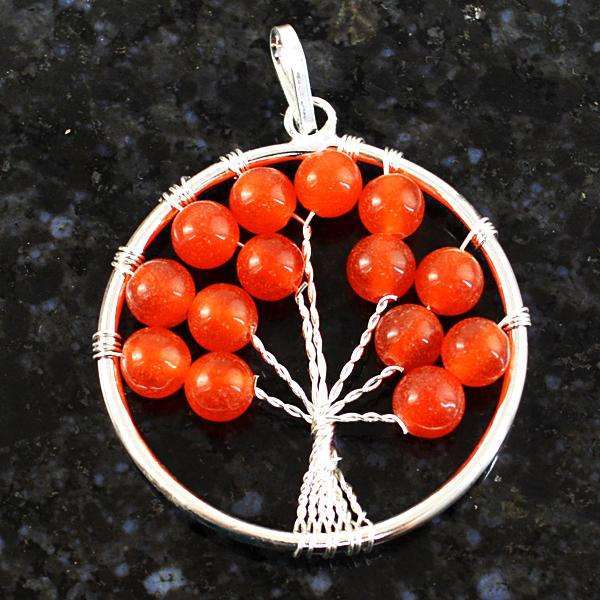 gemsmore:Amazing Natural Carnelian Round Shape Healing Tree Pendant