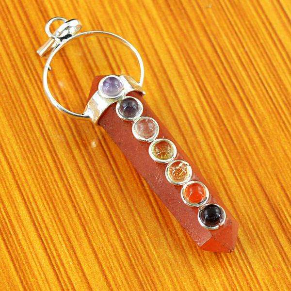 gemsmore:Amazing Natural Carnelian Seven Chakra Healing Point Pendant