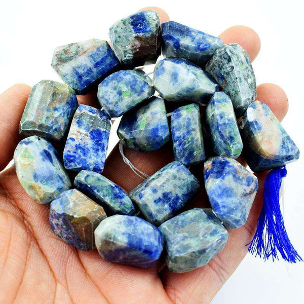 gemsmore:Amazing Natural Faceted Blue Sodalite Drilled Beads Strand
