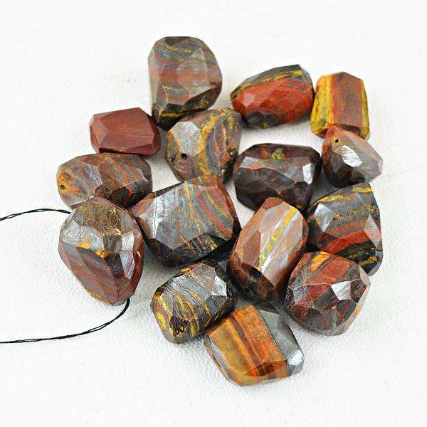 gemsmore:Amazing Natural Faceted Iron Tiger Eye Drilled Beads Lot