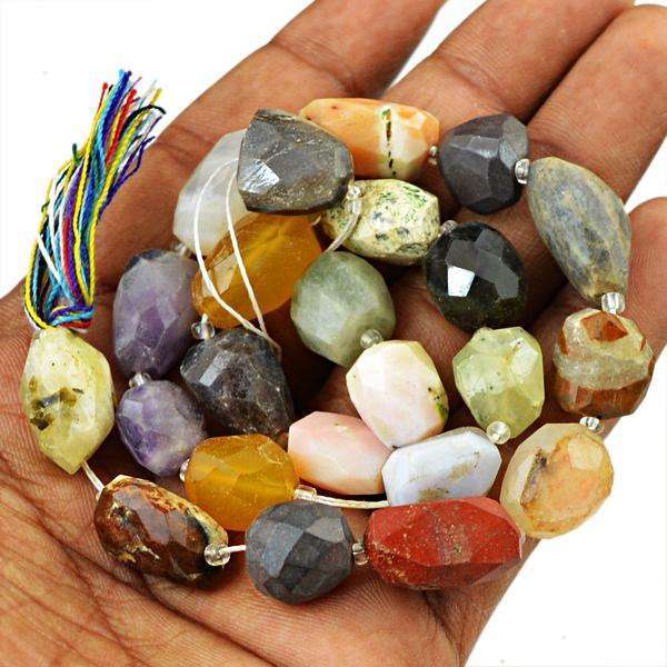 gemsmore:Amazing Natural Faceted Mix Gem Drilled Beads Strand