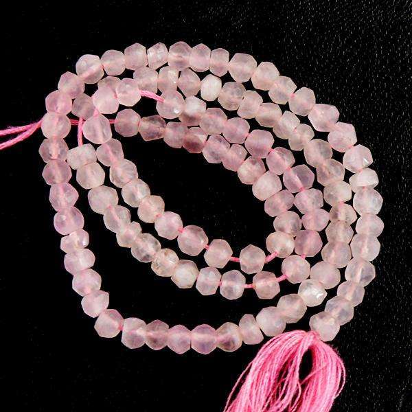 gemsmore:Amazing Natural Faceted Round Shape Pink Rose Quartz Drilled Beads Strand