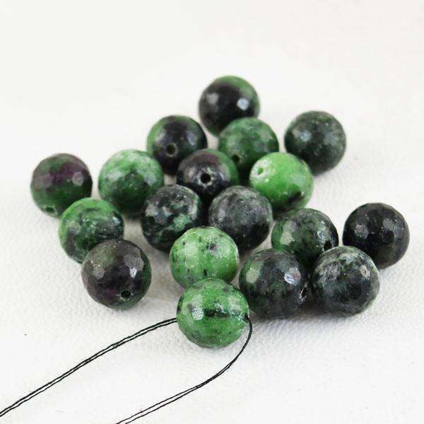 gemsmore:Amazing Natural Faceted Ruby Zoisite Round Shape Drilled Beads Lot