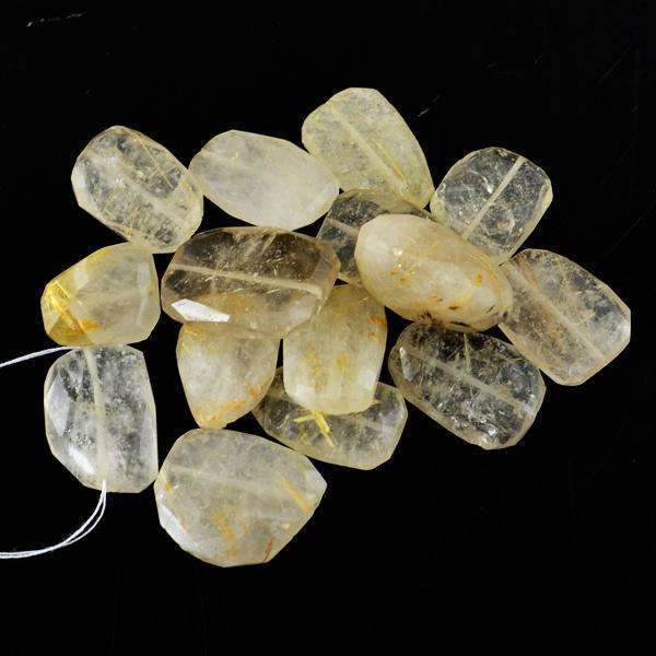 gemsmore:Amazing Natural Faceted Rutile Quartz Drilled Beads Lot