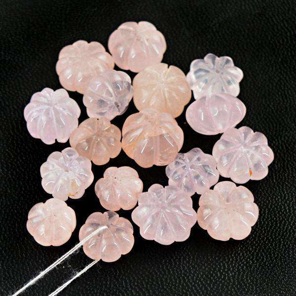 gemsmore:Amazing Natural Flower Carved Pink Rose Quartz Drilled Beads Lot