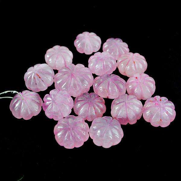 gemsmore:Amazing Natural Flower Carved Pink Rose Quartz Drilled Beads Lot