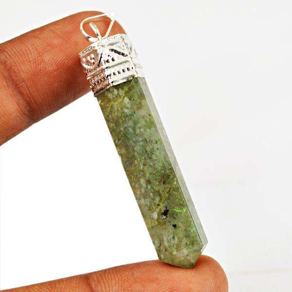 gemsmore:Amazing Natural Forest Green Jasper Healing Point Pendant