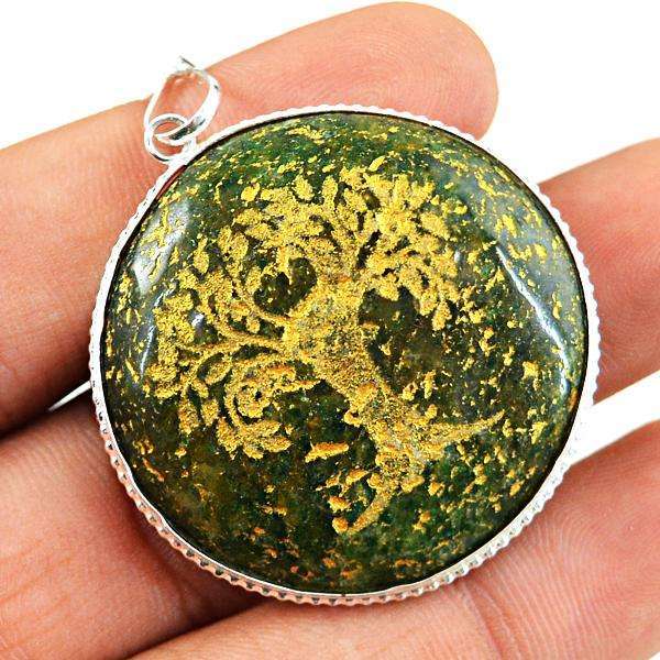 gemsmore:Amazing Natural Forest Green Jasper Healing Tree Pendant