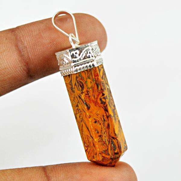 gemsmore:Amazing Natural Golden Art Jasper Healing Point Pendant