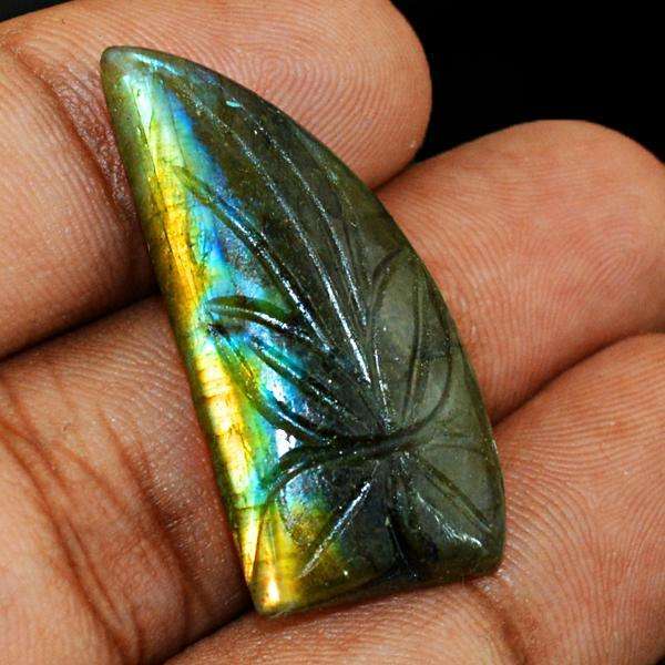 gemsmore:Amazing Natural Golden Flash Labradorite Flower Carved Loose Gemstone