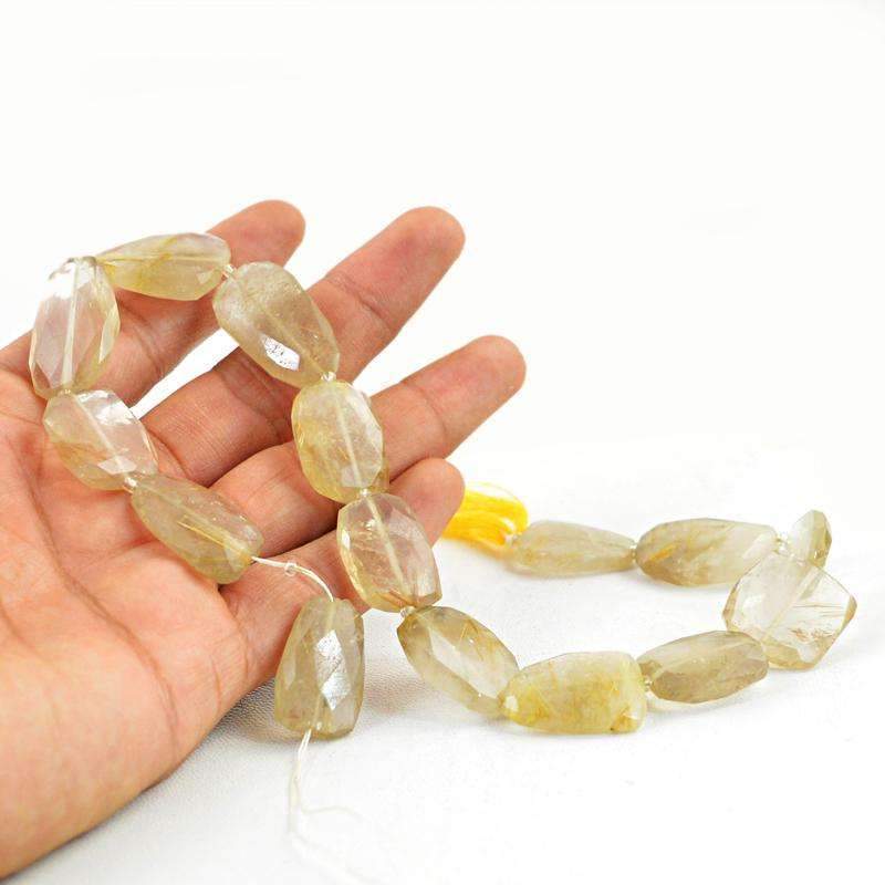 gemsmore:Amazing Natural Golden Rutile Quartz Beads Strand - Faceted Drilled