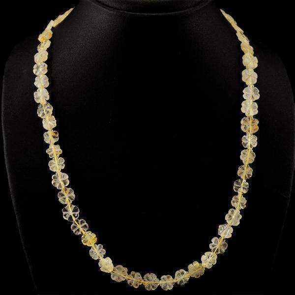 gemsmore:Amazing Natural Golden Rutile Quartz Necklace Carved Beads