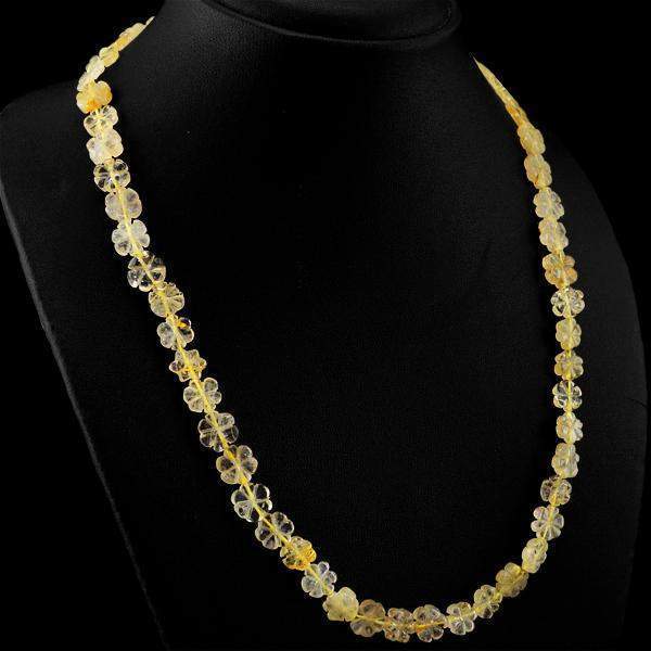 gemsmore:Amazing Natural Golden Rutile Quartz Necklace Carved Beads