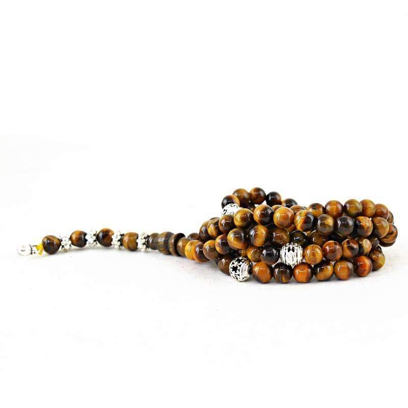 gemsmore:Amazing Natural Golden Tiger Eye 108 Round Beads Necklace Prayer Mala
