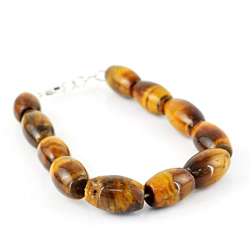 gemsmore:Amazing Natural Golden Tiger Eye Bracelet Untreated Beads