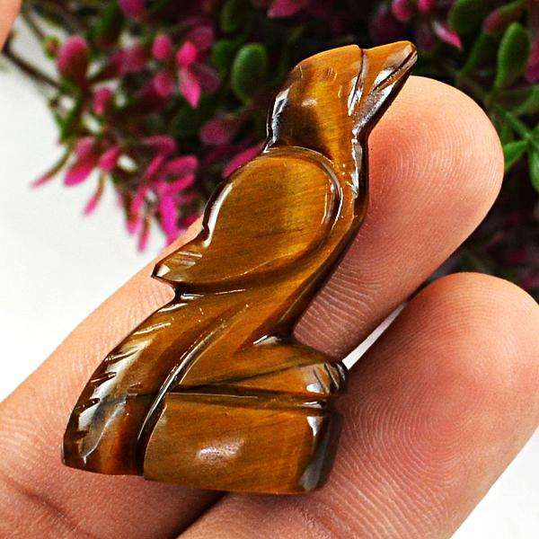gemsmore:Amazing Natural Golden Tiger Eye Hand Carved Bird
