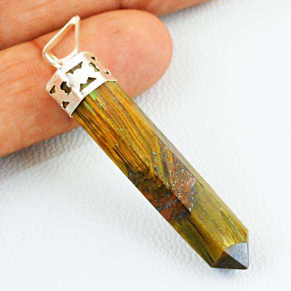 gemsmore:Amazing Natural Golden Tiger Eye Healing Point Pendant