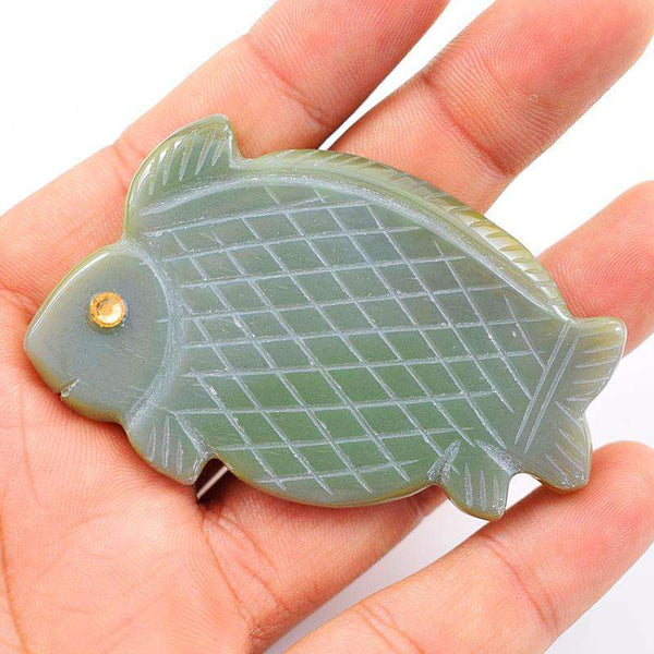 gemsmore:Amazing Natural Green Aventurine Carved Fish Drilled Gemstone