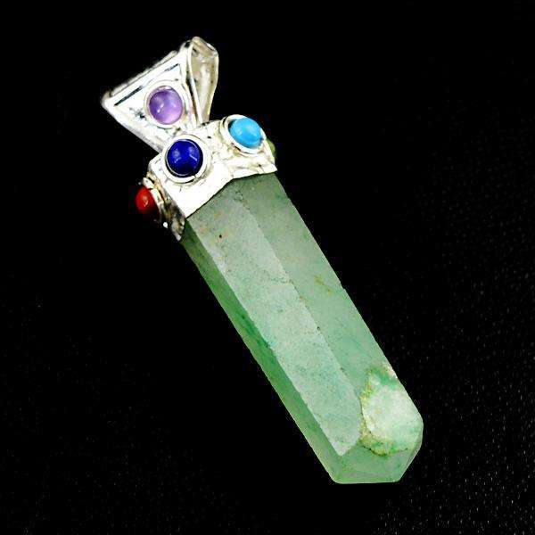 gemsmore:Amazing Natural Green Aventurine Seven Chakra Healing Point Pendant