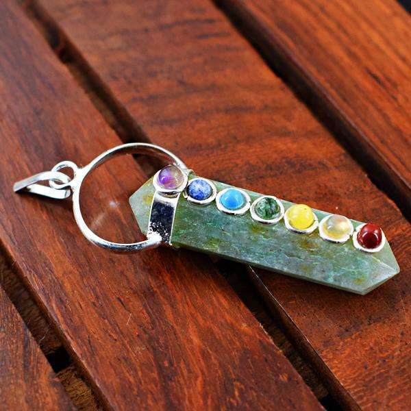 gemsmore:Amazing Natural Green Aventurine Seven Chakra Healing Point Pendant