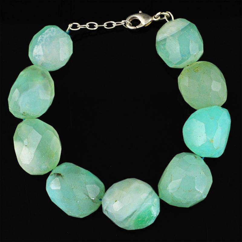 gemsmore:Amazing Natural Green Chalcedony Bracelet Faceted Huge Beads