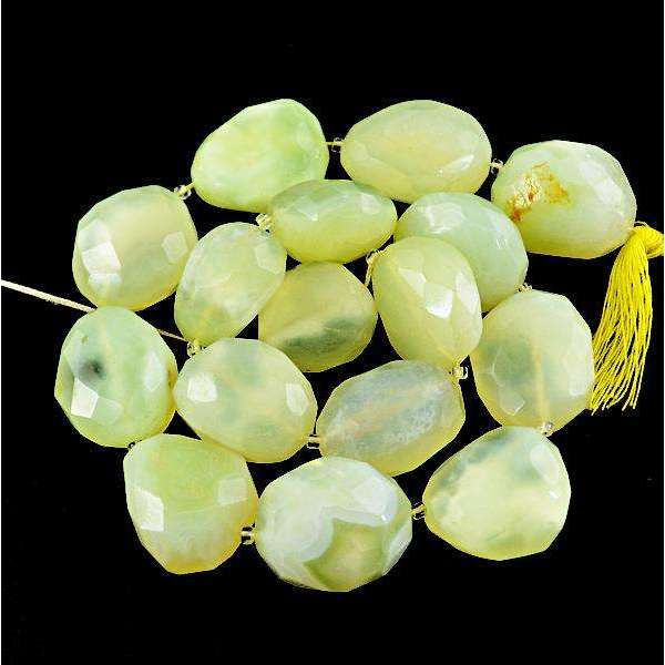 gemsmore:Amazing Natural Green Chalcedony Faceted Drilled Beads Strand
