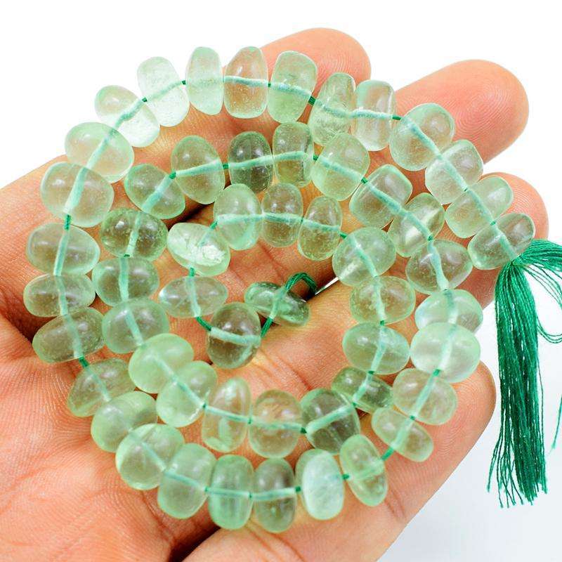 gemsmore:Amazing Natural Green Fluorite Round Shape Drilled Beads Strand