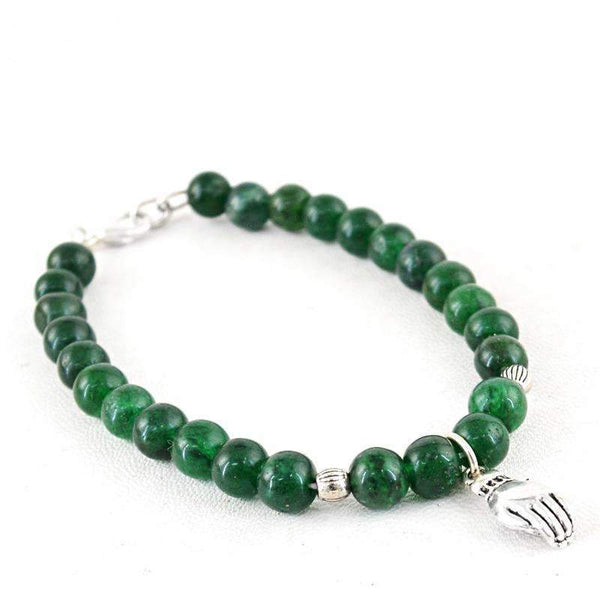 gemsmore:Amazing Natural Green Jade Bracelet - Round Shape