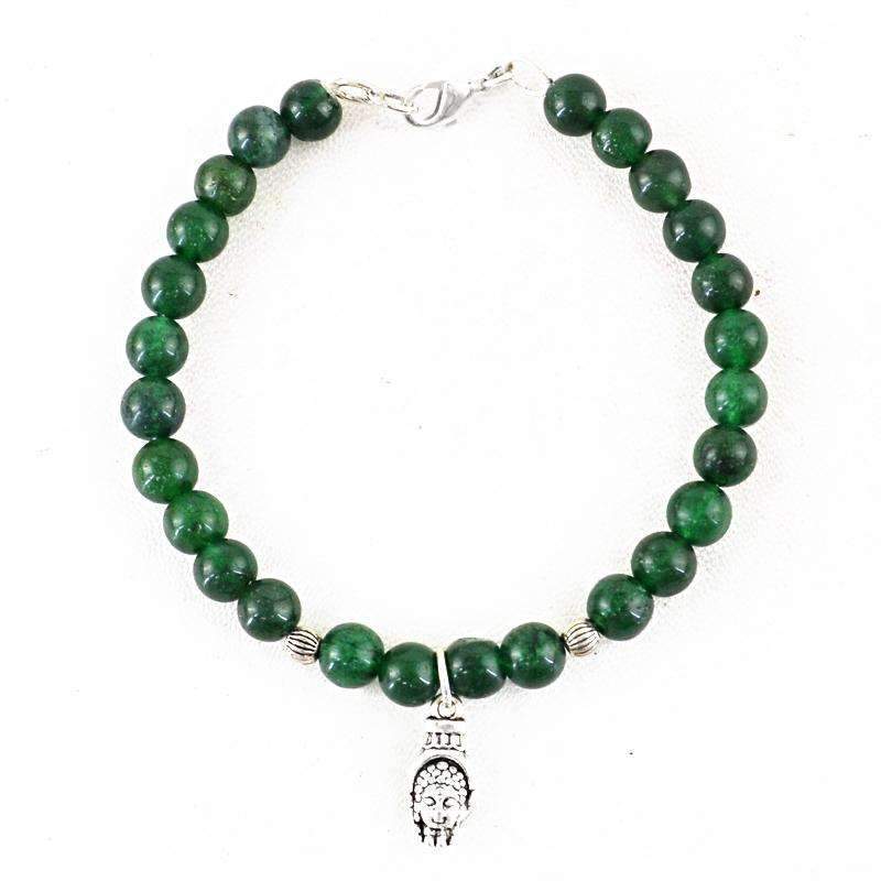 gemsmore:Amazing Natural Green Jade Bracelet - Round Shape