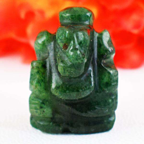 gemsmore:Amazing Natural Green Jade Hand Carved Ganesha Gemstone