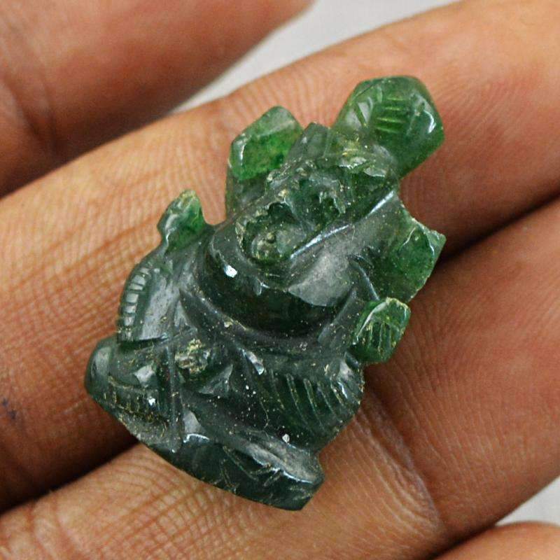 gemsmore:Amazing Natural Green Jade Hand Carved Ganesha Gemstone