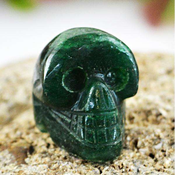 gemsmore:Amazing Natural Green Jade Hand Carved Skull Gemstone