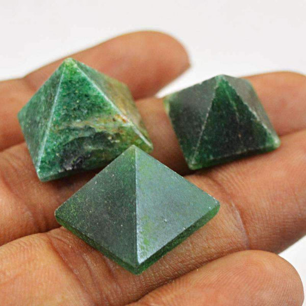 gemsmore:Amazing Natural Green Jade Healing Pyramid Gemstone Lot