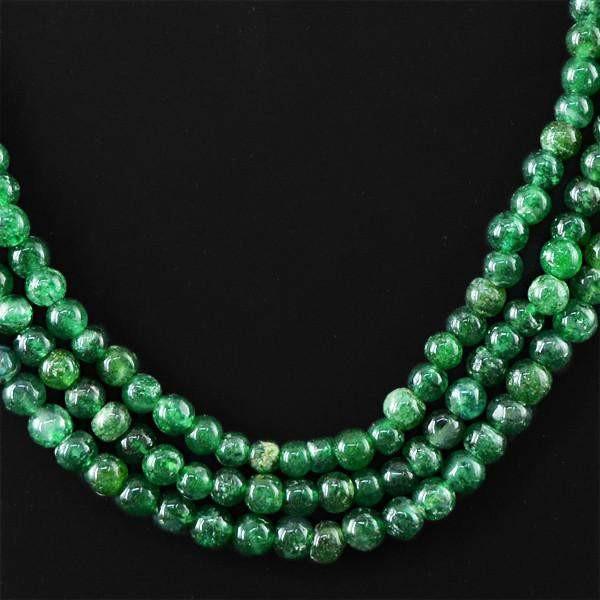 gemsmore:Amazing Natural Green Jade Necklace 3 Strand Round Shape Untreated Beads