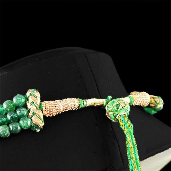 gemsmore:Amazing Natural Green Jade Necklace 3 Strand Round Shape Untreated Beads