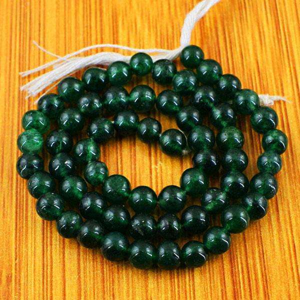 gemsmore:Amazing Natural Green Jade Round Shape Drilled Beads Strand